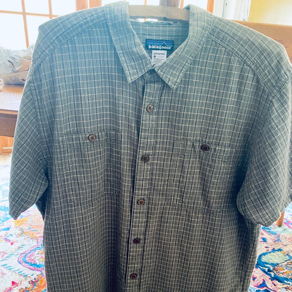 Patagonia Men’s SZ LARGE Back Step Shirt Hemp Organic Cotton -Green Plaid EUC!